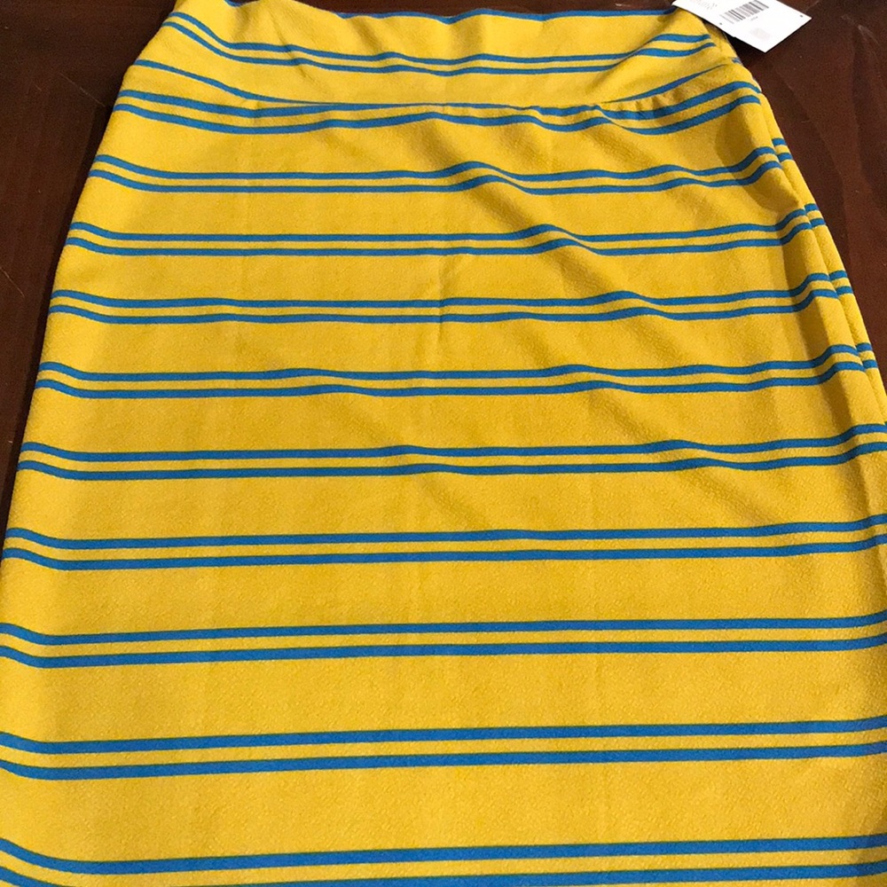 LuLaRoe Cassie Pencil Skirt.  Mustard & Blue.